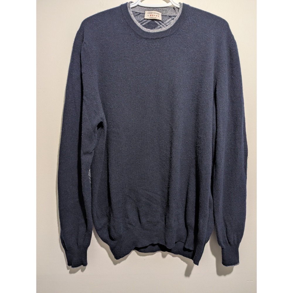 Gran Sasso Boyds Italy Mens Wool Pullover Sweater Elbow Patches Blue Size Medium